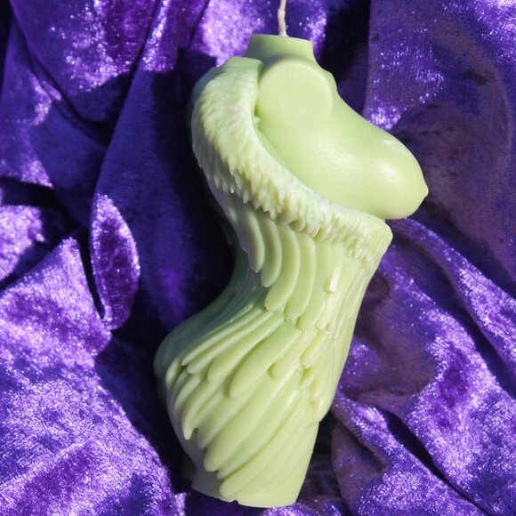 Female Form Nude Torso Green Angel Wing Candle - Picture 8 of 12